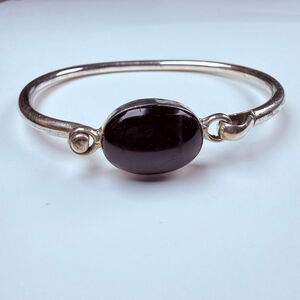 Taxco Artemio Aguilar Modernist Onyx 925 Sterling Silver Bangle Vintage Bracelet